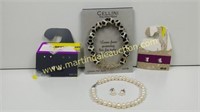 (2) Agate & Pearl Bracelets & Sterling Silver