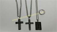 (3) Stainless Steel Cross Necklaces & 1 Cross