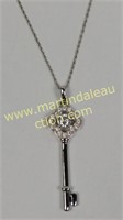 Sterling Silver CZ Key Pendant Necklace