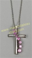 Sterling Pink & White Double-sided Cross Necklace
