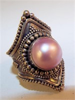 Sterling Silver Ring With Pink Faux Pearl