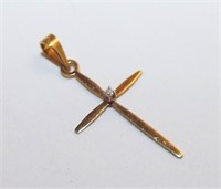 14k Gold Cross Pendant With Small Stone