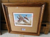 James Meger, oak framed, pheasant print & stamp