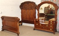 2pc Massive Heavy Carved Mahg. Bed & Dresser