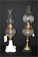 Pair Lamps 1870's Opaque White Vase & Brass &