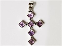 Sterling Silver Amethyst Cross Shaped Pendant-JC