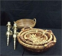2 Brass Wall Mounted Candle Holders & Baskets -3A