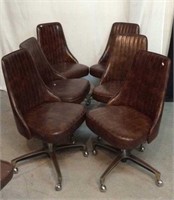 6 Vintage Swivel Dinning Chairs W/Wheels- 9B