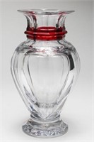 Baccarat Large Lead Crystal Vase with Red Accent