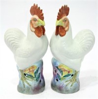 Pair of Chinese Export-Style Porcelain Roosters