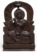 Indian Carved Wood Relief Figure of Krishna
