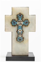 French Champleve Enamel Cross on Onyx Mount