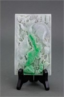 Burma White and Green Jadeite Carved Panel