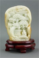 Chinese Hetian White Jade Carved Boulder with Cert