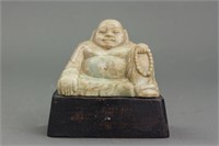 Chinese Green Jade Carved Happy Buddha Statue