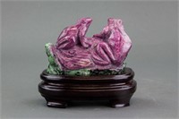Chinese Hardstone Carved Frog with Stand