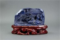 Lapis Lazuli Carved Boulder with Wood Stand