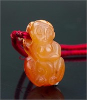 Chinese Red Agate Carved Monkey Pendant