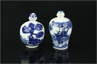 2 Pieces of Blue & White Porcelain Snuff Bottles