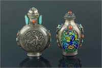 2 Pc Silver Snuff Bottles with Coral Decoration
