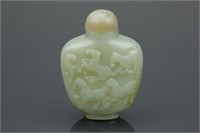 Fine Chinese Jade Snuff Bottle Carved Eight Horses