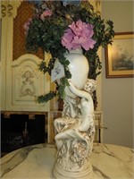 Ornate Base Plant Stand w/Lady Statue 28" Tall