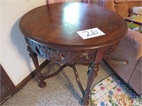 Antique Carved 28" Round Table w/4 Legs 28.5"