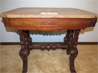 Antique Carved Marble Top Table w/Industrial