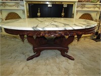 Antique Marble Top Coffee Table with Rose Carved