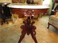 Antique Marble Top Carved Side Table 22" Round X