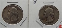 (2) Washington Silver Quarters. Dates: 1949-D,