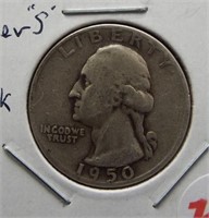 1950-S Washington Silver Quarter. "S" Over "S"