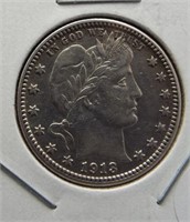 1913-D Barber Silver Quarter.