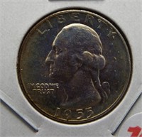 1955-D Washington Silver Quarter. BU.