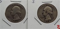 (2) Washington Silver Quarters. Dates: 1939-D,