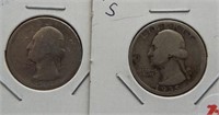 (2) Washington Silver Quarters. Dates: 1934-D,