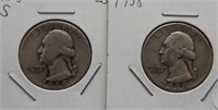 (2) Washington Silver Quarters. Dates: 1938,
