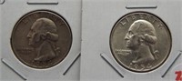 (2) Washington Silver Quarters. Dates: 1954,