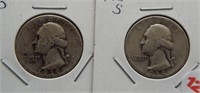 (2) Washington Silver Quarters. Dates: 1939-D,