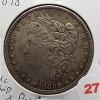 1898 Morgan Silver Dollar. Die Chip, Bust Pore.