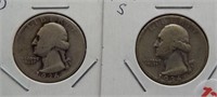 (2) Washington Silver Quarters. Dates: 1936-S,