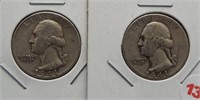 (2) Washington Silver Quarters. Dates: 1941,