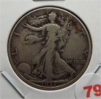 1937 Walking Liberty Silver Half Dollar.