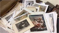 Large stack of antique book prints and engravings