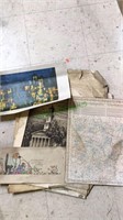 Group of hand drawings   And a antique map of