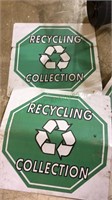 Three metal recycling collection signs, each 24 x