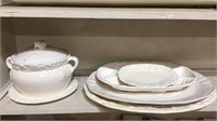 Seven piece set of all white china, includes 2