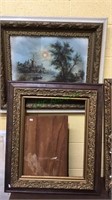 Two large antique frames , one with a old print