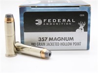 20rds of Federal 357 Magnum 180gr JHP Ammo