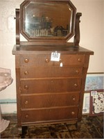 Antique Chest of Tiger Oak Drawers with Mirror